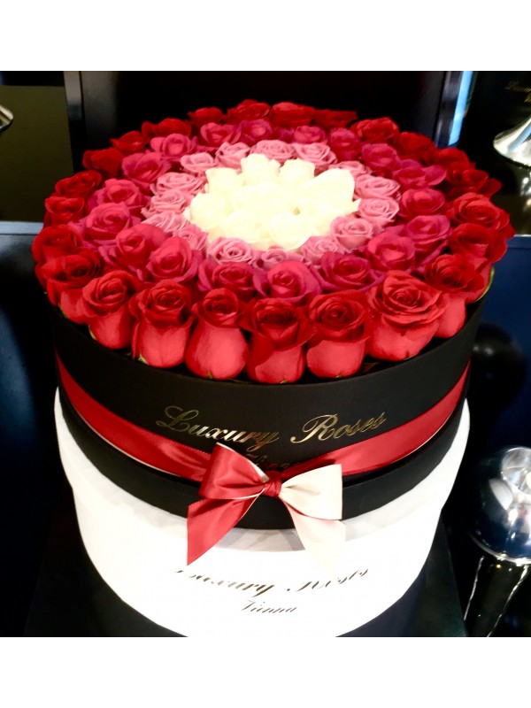 Runde mega box rot pink weiß Luxury Roses Vienna