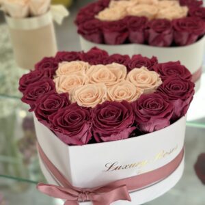 Infinity Rosen Herz Box Rosen dunkel Rosa / cream